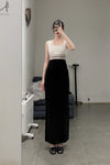 SWAYING/KNIT seamless contrasting color square collar vest skirt SW23SS2L04 black/white/linen